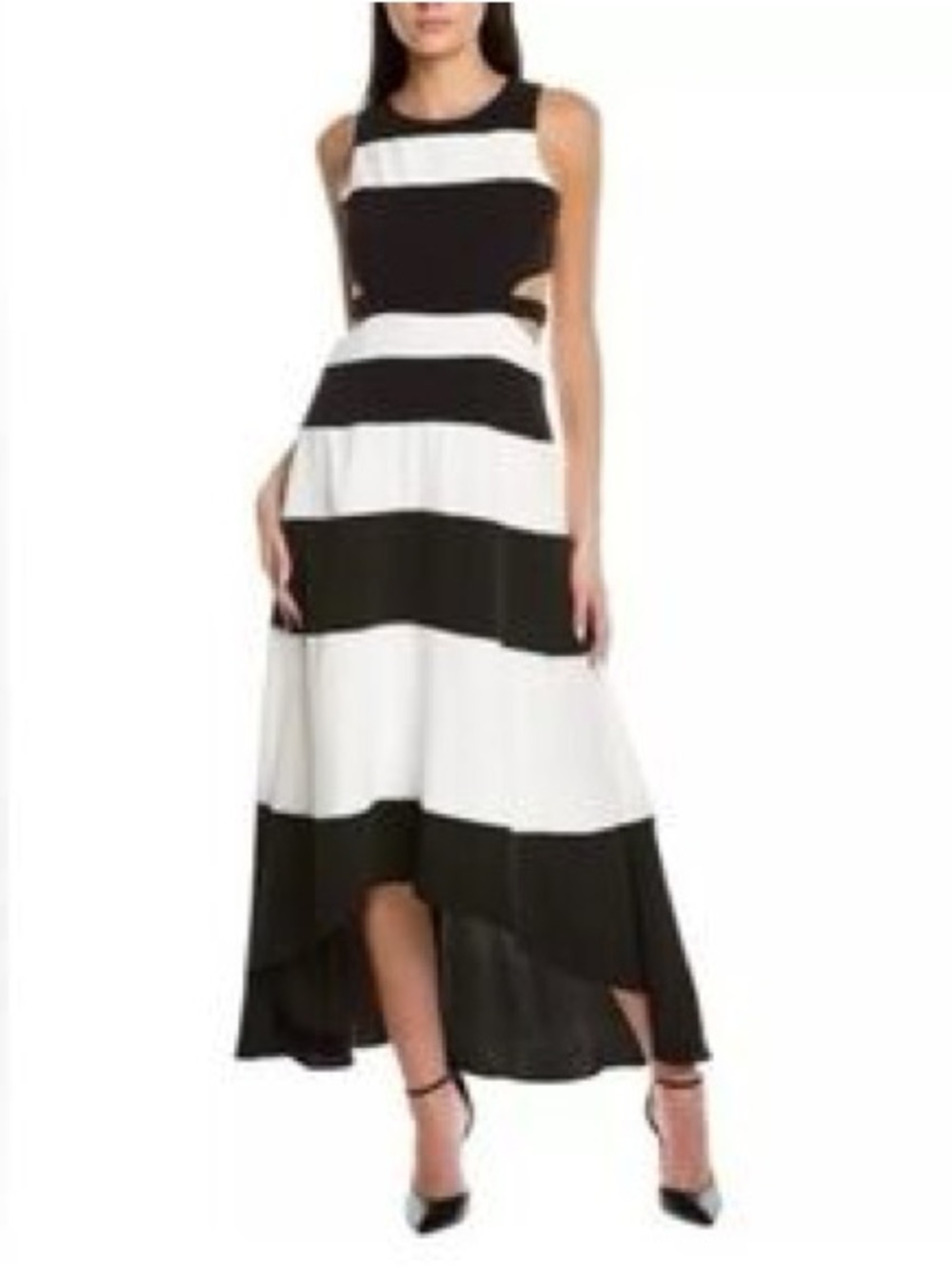 Gracia Black and White Striped High-Low Maxi Dress